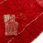 Bollywood Style Red Sequins Crush Pleated Saree with Mirror Work Blouse for Party Wear