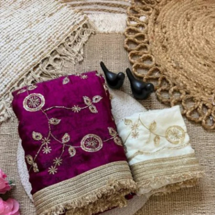 Maroon Pure Fandy Satin Saree with Premium Lace Border Finish