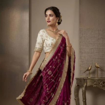 Maroon Pure Fandy Satin Saree with Premium Lace Border Finish