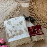 Innovative White Pure Fandy Satin Saree with Premium Lace Border Finish