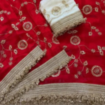 Red Pure Fandy Satin Saree with Premium Lace Border Finish