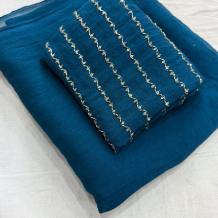 Designer Crush Saree with Kharadana Work Blouse