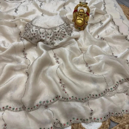 Ivory Space Silk Stone Work Saree