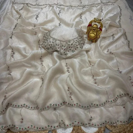 Ivory Space Silk Stone Work Saree Ivory Space Silk Stone Work Saree