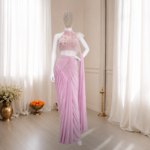 Pink Ready-to-Wear Crepe Silk Saree with Sequins Embroidery
