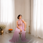 Pink Ready-to-Wear Crepe Silk Saree with Sequins Embroidery
