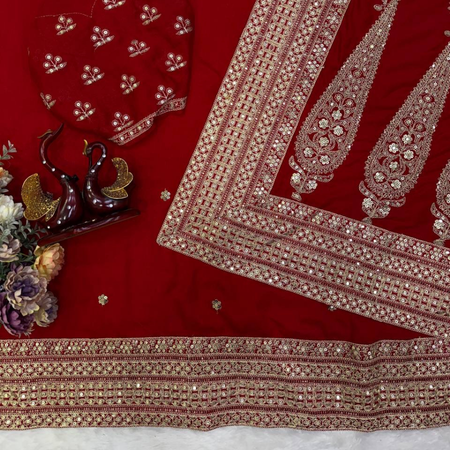Red Wedding Wear Vichitra Silk Saree | House of Veylira Red Wedding Wear Saree