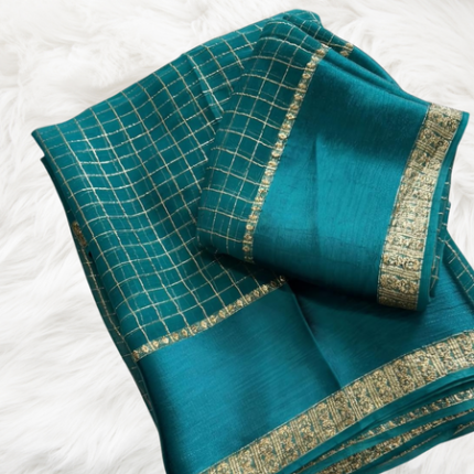 Premium Viscose Saree with Gold Zari Checks