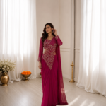 Pink Ready to Wear Georgette Saree with Embroidered Blouse