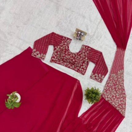 Pink Ready to Wear Georgette Saree with Embroidered Blouse