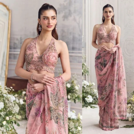 Pink Tabby Silk Designer Saree