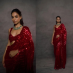 Red Faux Georgette Designer Saree