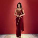 Organic Maroon Designer Ready-to-Wear Crepe Silk Saree