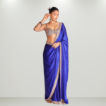 akul Preet Singh Wearing A Designer Mirror Work Satin Saree with Embroidered Blouse