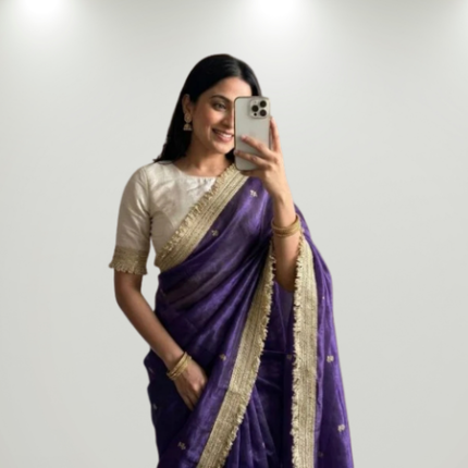 Purple Space Silk Embroidered Saree