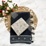 Black Cotton Tassel Saree with Printed Blouse