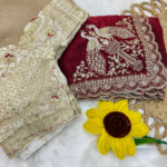 Maroon Space Satin Saree with Sequins Embroidery