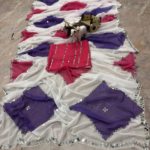 White Faux Georgette Saree with Digital Print & Mirror Work