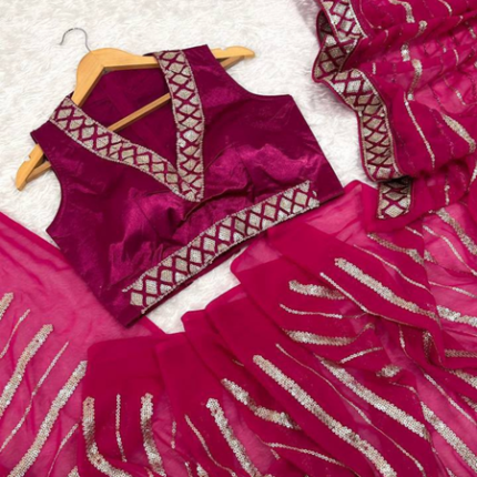 Pink Georgette Saree with Sequins & Dori Work