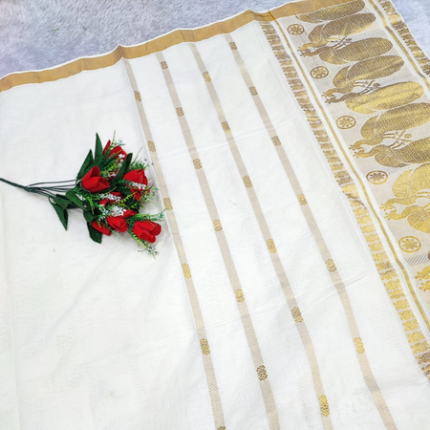 Onam Special Kerala Cotton Saree with Gold Zari Border
