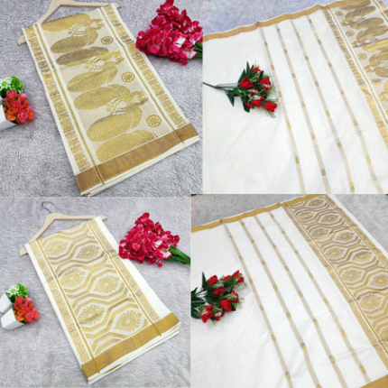 Onam Special Kerala Cotton Saree with Gold Zari Border