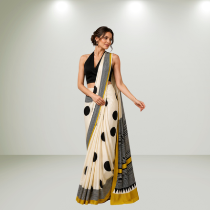 beige folka dot ready to wear saree
