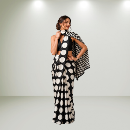 black folka dot ready to wear saree