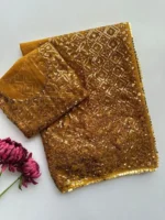 Golden Butterfly Net Saree with Sequins and Embroidery Work