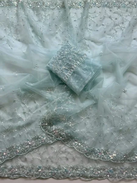 Regal Sky Blue Sequins Embroidered Soft Net Saree Regal Sky Blue Sequins Embroidered Soft Net Saree