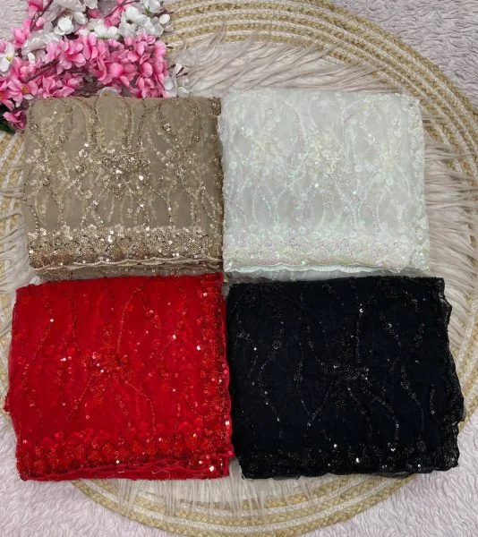 Premium Black Butterfly Net Designer Saree with Sequins Embroidery Show more lines