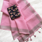 Rose Pink Soft Linen Saree with Digital Work Blouse