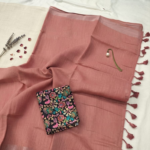 Dusty Rose Soft Linen Saree with Digital Work Blouse