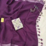 Deep Purple Soft Linen Saree with Digital Work Blouse