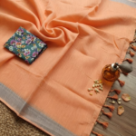 Peach Soft Linen Saree with Digital Work Blouse