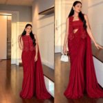 Red Chinon Silk Jacket Saree