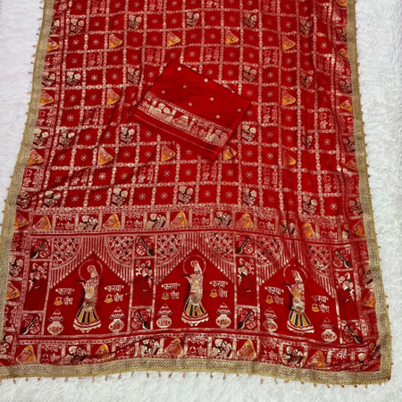 Red Dola Viscose Meena Ghungroo Saree