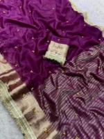 Wine Organza Silk Ghungroo Saree with Lace Work