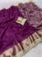 Wine Organza Silk Ghungroo Saree with Lace Work