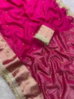 Pink Organza Silk Ghungroo Saree with Lace Work