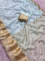 Sky Blue Organza Silk Ghungroo Saree with Lace Work